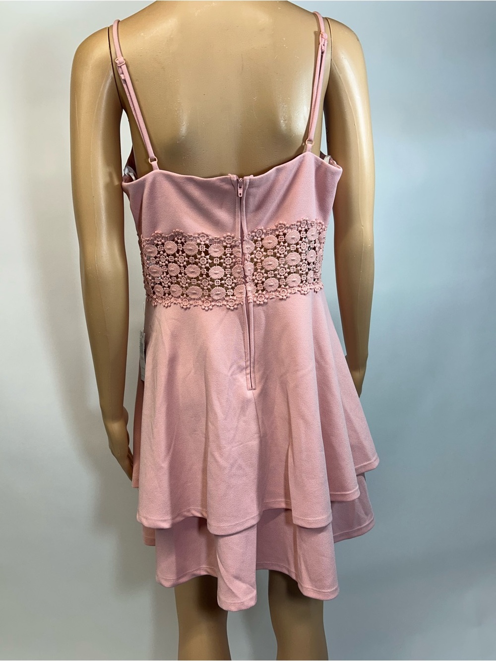 B Darlin Pink Tiered Lace-Trim Mini Dress